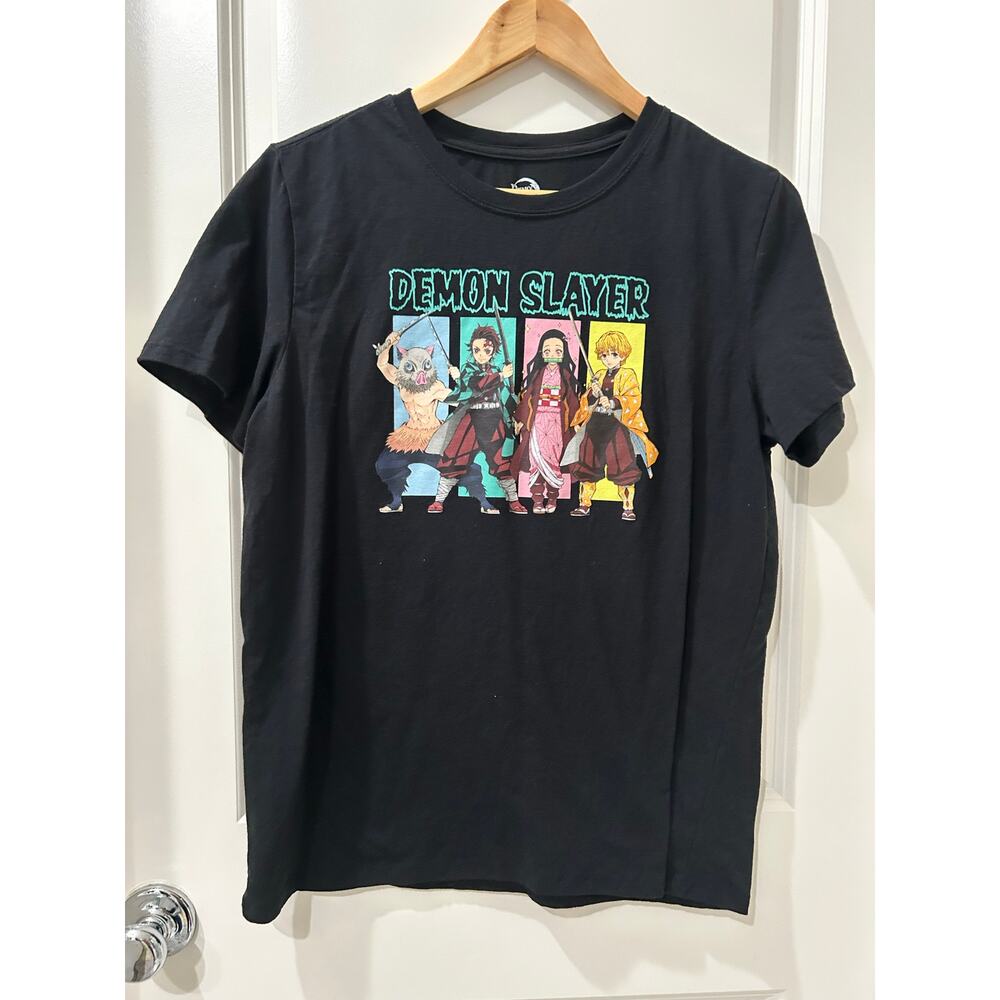 Demon Slayer Cotton Tanjiro Nezuko Zenitsu Inosuke Black T-Shirt Size Large
